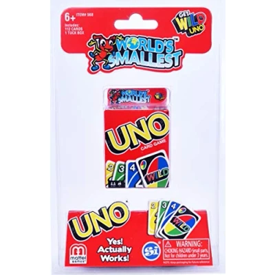 Abbildung von Super Impulse Worlds Smallest UNO Card Game die weltweit kleinste Version vom populären Spiel, ab 6 Jahre