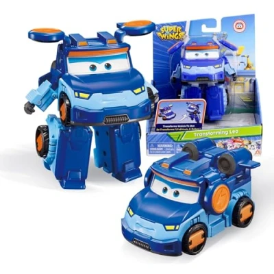 Abbildung von Super Wings Transformations Flugzeug Supercharged Leo, ca. 12,7 cm große Spiel Figur für Kinder, 3 in 1 Spielzeug und Roboterfigur 3+ Jahre Alten Jungen Mädchen, blau