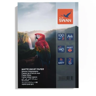 Abbildung von Blue Swan A4 Mattes Inkjet Fotopapier, 100 Blatt, 140 g/m², Doppelseitig, Hohe Farbbrillanz, Geringe Reflexion, Sofort Trocknend, Kompatibel mit Tintenstrahldruckern