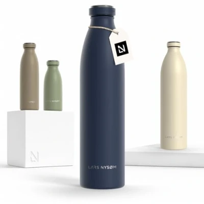 Abbildung von LARS NYSØM Edelstahl Trinkflasche 350ml, 500ml, 750ml, 1L, 1 5 liter Thermosflasche Kohlensäure geeignet Auslaufsichere Wasserflasche für Sport, Outdoor, Schule (Midnight Blue, 1000ml)