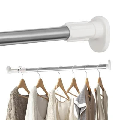 Abbildung von Hershii Gardinenstange ohne Bohren Erweiterbare Fenster Kleiderbügelstange Ausziehbar für Schrank Kleiderschrank,Elfenbein 70 120cm,Rohrdurchmesser Ø22.2/25.4mm,Ladekapazität 10 15kg