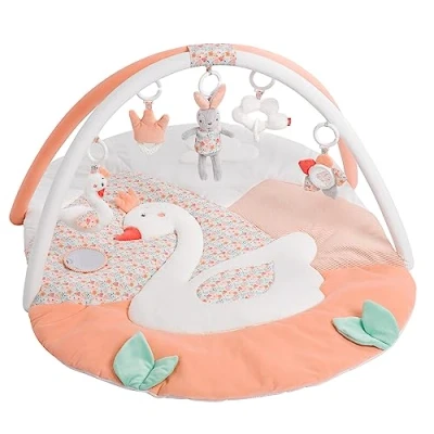 Abbildung von Fehn 3 D Activity Decke Spielbogen Schwanensee Krabbeldecke mit 5 abnehmbaren Spielzeugen zum Greifen Spieldecke für Babys und Kinder ab 0+ Monaten Krabbelmatte als Geschenk zur Geburt