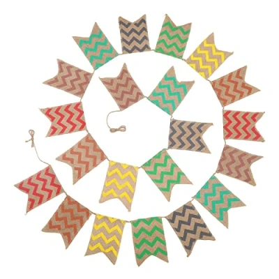 Abbildung von G2PLUS 3.7M Leinen Wimpel Hessischen Girlande Vintage Rustikal Süße Bunting Wimpelkette Farbenfroh Wimpeln für Draußen Hochzeit