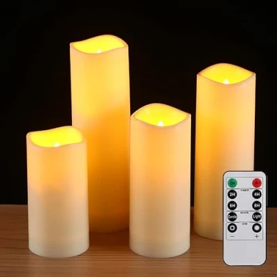 Abbildung von FREEPOWER 4er LED Kerzen Outdoor Wasserdicht mit Timer Fernbedienung Flackern Batteriebetrieben Flammenlose Stumpenkerzen Warmweiß Advenskerzen für Adventskranz Deko, Ø5.5 x 10/12.5/15/17.5cm