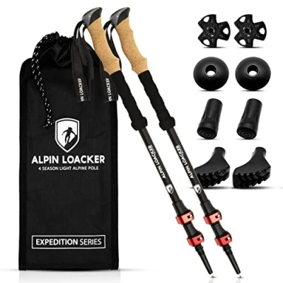 Abbildung von Alpin Loacker Teleskop Wanderstöcke Carbon &amp; Aluminium mit Korkgriff I Leichte Nordic Walking Stöcke Damen und Herren für Skifahren Wandern Trekkingstöcke Bergsport, rot