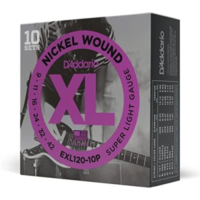 Abbildung von D&#039;Addario Gitarrensaiten E Gitarre Gitarren Saiten EXL120 10P Super Light, 09 42 10 Stück
