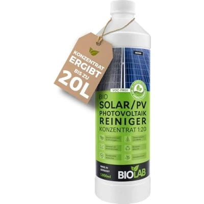 Abbildung von BIOLAB Solar &amp; PV Photovoltaik Reiniger Konzentrat 1:20 (1 Liter) zur Reinigung von Solaranlage, Photovoltaikanlage, Balkonkraftwerk, Solarpanel, Solarmodul, Anlage, Solarreiniger