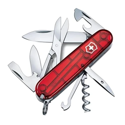 Abbildung von Victorinox Schweizer Taschenmesser, Climber, Multitool, Swiss Army Knife, 14 Funktionen, Klinge, Korkenzieher, Rot Transp.