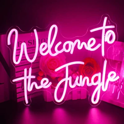 Abbildung von Looklight Welcome to the Jungle Neonschild rosa LED Leuchtreklame Buchstabe Neonlicht für Wanddekoration USB Leuchtschild Schlafzimmer Home Bar Fenster Garten Hochzeit Party