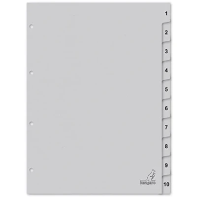 Abbildung von Kangaro Karton Register DIN A4 Zahlen 1 10. 180 g/m² recycelter Grau FSC 10 teilig