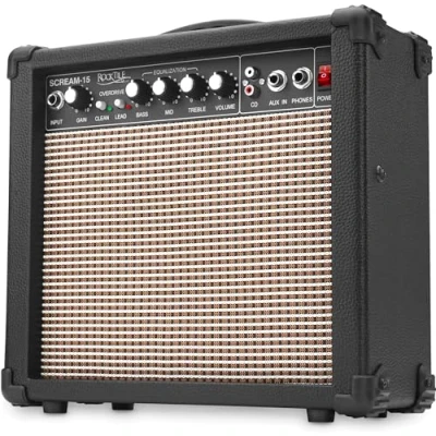 Abbildung von Rocktile Scream 15 Gitarrenverstärker Mini Combo Amp (15 Watt Amplifier, 2 Kanäle, Portable, AUX In für MP3/CD, 3 Band Equalizer, Kopfhöreranschluss)