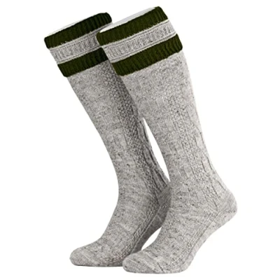 Abbildung von Piarini 43 44 1 Paar Herren Trachtenstrümpfe Trachtensocken Zopfmuster Trachtenstutzen Umschlag Wolle lang Nuss Olive Grün