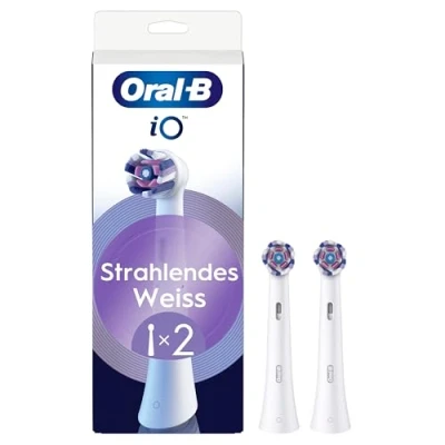 Abbildung von Oral B iO Strahlendes Weiss, Original Aufsteckbürsten für elektrische Zahnbürsten, Zahnaufhellung, Weiß, 2 Stück