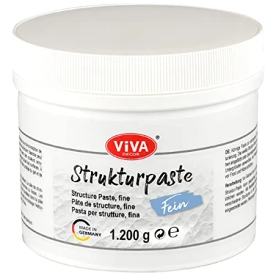 Abbildung von Viva Decor Strukturpaste Fein (1200g, Weiß) matte, sehr feinkörnige Paste auf Wasserbasis für reliefartige bis plastische Oberflächenstrukturierung Kreative und Künstler Made in Germany