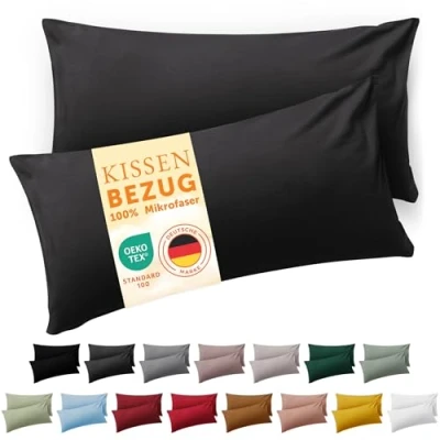 Abbildung von Blumtal Kissenbezug 40x60 cm 2er Set Kissenbezüge, Anthrazit, Kopfkissenbezug aus weichem Mikrofaser waschbare Kissenhülle, Oeko TEX Zertifiziert für Kissen