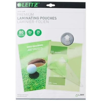 Abbildung von Leitz Heißlaminierfolien A4 80 mic, Laminierfolien in Premium Qualität im 25er Pack, Glänzend, Transparent, Vereinfachtes Einlegen durch UDT, iLAM, 74790000