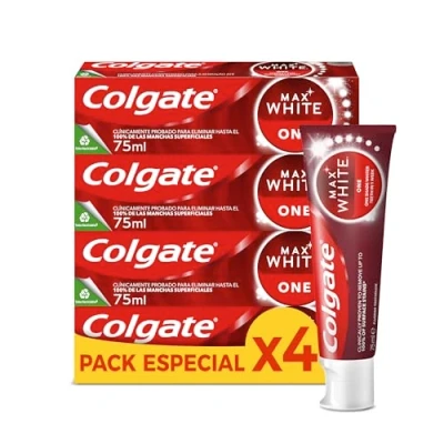 Abbildung von Colgate Max White One Whitening Zahnpasta, 4 Stück x 75 ml, Zahnaufhellung, Zähne 1 Ton weißer in Woche, entfernt oberflächliche Flecken
