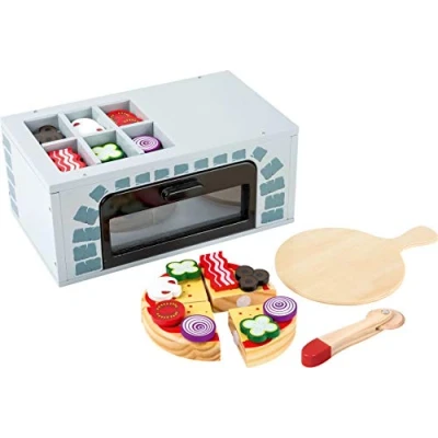Abbildung von small foot Pizza Ofen aus Holz, ideal für Kinderküchen, mit Pizza, Pizzateller und Pizzaschneider, ab 3 Jahren, 11204