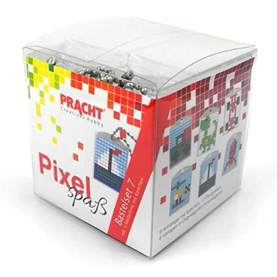 Abbildung von Pixel P90014 63501 Spaß Bastelset 7, zur Gestaltung von 6 Schlüsselanhängern für Kinder, kinderleichtes Stecksystem, ohne Bügeln und Kleben, Steinchen aus Biokunststoff
