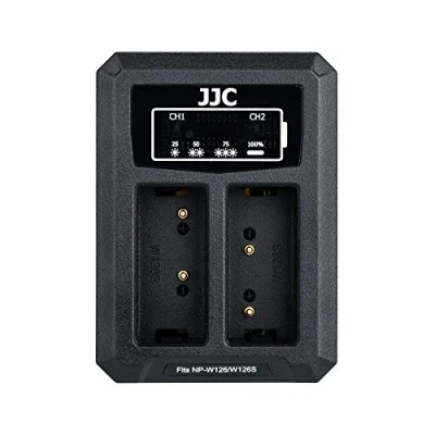 Abbildung von JJC USB Dual Ladegerät Akkulader für Fujifilm X100VI X100V X100F X PRO3 PRO2 PRO1 S10 E4 H1 T3 T2 T1 T50 T30II T30 T20 T10 A5 T200 T100 Fuji NP W126/NP W126s Akku