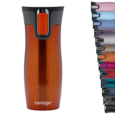Abbildung von Contigo Thermobecher West Loop Autoseal, Edelstahl Isolierbecher, Reisebecher, Kaffebecher To Go, auslaufsicher, 100% dicht, hält bis zu 5h heiß/12h kalt, 470 ml, BPA frei, Tangerine