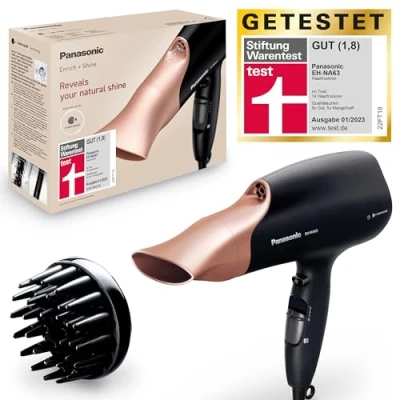 Abbildung von Panasonic EH NA63CN825 Nanoe Haartrockner mit Diffusor, Styling Düse, Gebläse &amp; Temperaturstufen, für sichtbaren Glanz, 2000 W Leistung, ergonomisches Design, Roségold