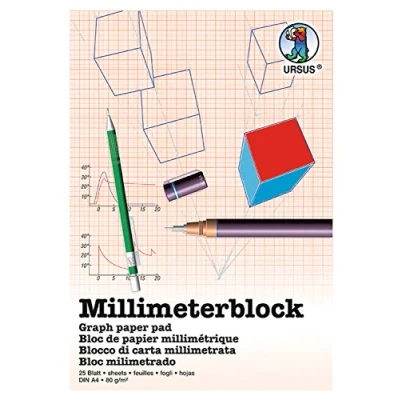 Abbildung von Ursus 7054600 Millimeterblock, DIN A4, 80 g/qm, 25 Blatt, Raster 1 mm, roter Druck, mit Gitternetz, aus holzfreiem, weißen Schreibpapier, ideal für technische Zeichnungen
