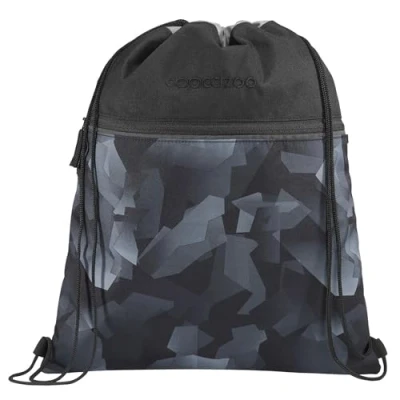 Abbildung von coocazoo Turnbeutel „Grey Rocks, schwarz grau, mit Reißverschlussfach und Kordelzug, reflektierende Elemente, Schlaufen zur Befestigung am Schulrucksack, 10 Liter, ab der 3. Klasse