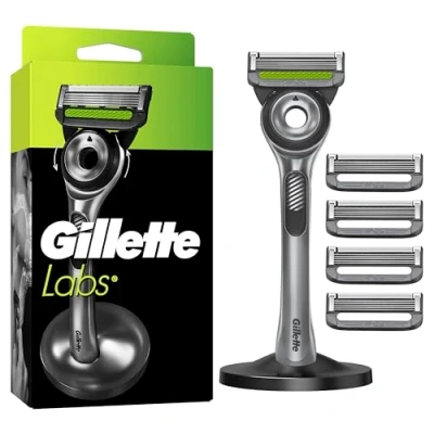 Abbildung von Gillette Labs Nassrasierer Herren, Rasierer mit Reinigungs Element + 5 Rasierklingen, Geschenk für Männer, Premium Magnetdock