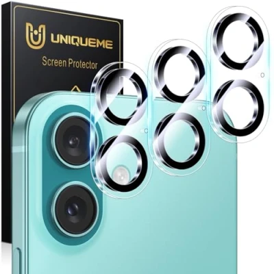 Abbildung von UniqueMe für iPhone 16/iPhone 16 Plus Kameraschutz [Kratzfest, Stabil], Ultra Klar 9H Härte Plus/iPhone 3 Stück