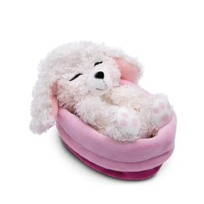 Abbildung von NICI Kuscheltier Hund Pudel weiß 12cm, schlafend im Körbchen Plüschtier zum Kuscheln und Liebhaben Nachhaltig produziert aus recycelten Materialien 49749
