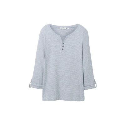 Abbildung von TOM Tailor Longsleeve Stripe Henley Langarmshirt Offwhite navy, Damen, Größe: 42, navy