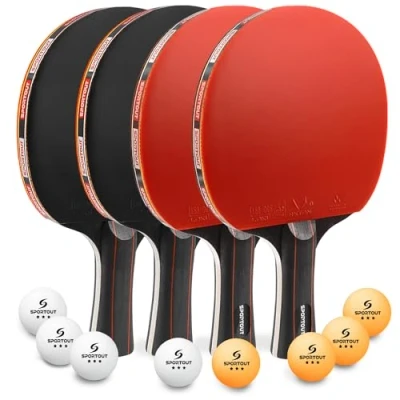 Abbildung von Tischtennisschläger Set, 4 Tischtennis Schläger mit 8 Tischtennisbälle Set Tasche Profi Sport für Indoor Outdoor Spiele