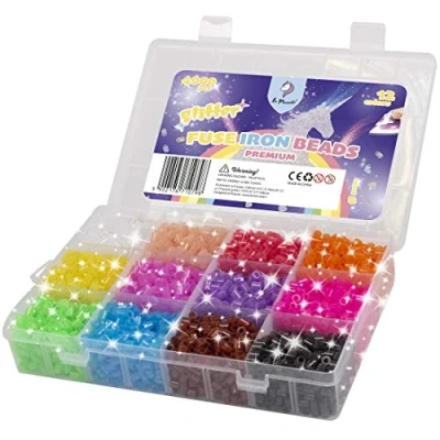 Abbildung von La Manuli Glitzer Bügelperlen Sortiert Fuse Beads Kit 4000 Stück 5 mm 12 Farben Nachfüllset Set Mit jeder Marke kompatibel, Steckperlen in Organizerbox