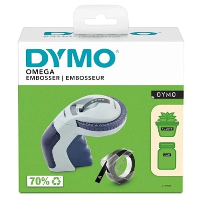 Abbildung von DYMO Omega Prägegerät kleines Beschriftungsgerät mit Dreh klick System und ergonomischem Design für zu Hause Bastel Hobbyprojekte (£/, Ä, Ö Ü)