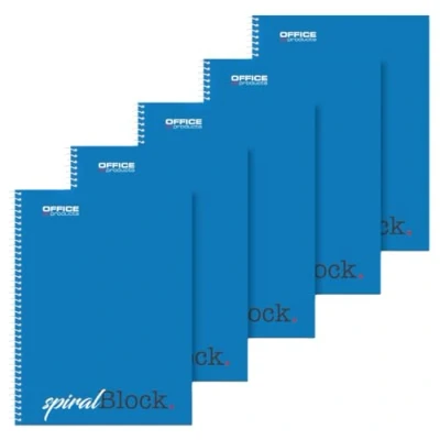Abbildung von OFFICER PRODUCTS Spiral Notizblock A5 Kariert / 5er Packung 5 Stück 80 Blatt 160 Seiten/Notizbuch Spiralblock Collegeblock/Notizblock mit Spiralbindung/Schulblock Schreibblock