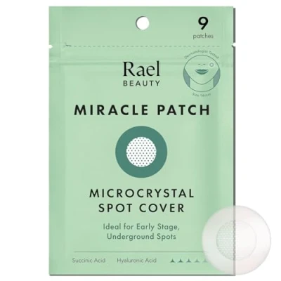Abbildung von Rael Pickelpflaster, Miracle Microcrystal Spot Cover Hydrokolloid Aknepflaster für das Frühstadium, mit Teebaumöl, alle Hauttypen, vegan, tierversuchsfrei (9 Stück)