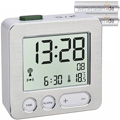 Abbildung von TFA Dostmann 60.2545 Digitaler Funk Wecker, Silber mit Aluminiumfront