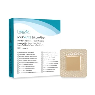 Abbildung von MedVanceTM Silikon Silikonkleber Schaumstoffverband, Verbandgröße 5 cm x (2.5 2.5 Wundkissen), Karton mit Verbänden