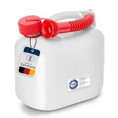 Abbildung von hünersdorff Kraftstoff Kanister 811500 STANDARD 5l für Benzin, Diesel und andere Gefahrgüter, UN Zulassung, made in Germany, TÜV geprüfter Produktion, weiß