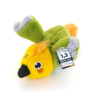 Abbildung von PetTec Plush Toy Papagei Katzenspielzeug interaktiv zur Selbstbeschäftigung Plüschtier Katze beweglich &amp; mit USB C aufladbar inkl. Katzenminze Weckt Jagdinstinkt Piepton Flügelschlag