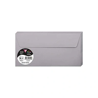 Abbildung von Clairefontaine 5325C Packung mit 20 Umschläge Pollen selbstklebend, Format DL 11x22cm, 120g, ideal für Ihre Einladungen und Korrespondenz, Koalagrau, 1 Pack