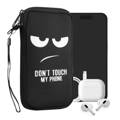 Abbildung von kwmobile Handytasche für Smartphones XL 6,7/6,8&quot; Neopren Handy Tasche Hülle Cover Case Schutzhülle Don&#039;t Touch My Phone Weiß Schwarz 17,2 x 8,4 cm Innenmaße