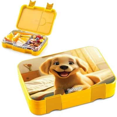 Abbildung von Jarlson® Brotdose Kinder mit Fächern TONI Lunchbox Bento Box auslaufsicher Jausenbox für Kindergarten und Schule Mädchen Jungen Vesperbox Snackbox (HUND)