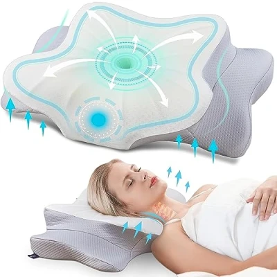 Abbildung von DONAMA Memory Foam Kissen ergonomisches Nackenkissen Kopfkissen Seitenschläferkissen für Seiten, Rücken &amp; Bauchschläfer