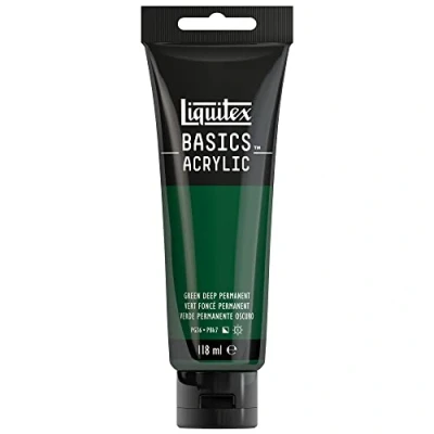 Abbildung von Liquitex 8870029 Basics Acrylfarbe, monopigmentierte Künstlerpigmente, lichtecht, mittlere Viskosität, Archivqualität, seidenglänzender Finish, 118ml Tube Dunkelgrün Permanent