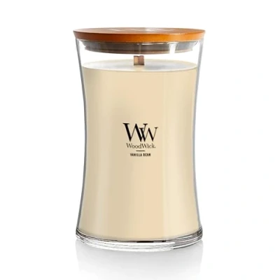 Abbildung von Große WoodWick Duftkerze im Sanduhrglas mit knisterndem Docht, Black Cherry, bis zu 130 Stunden Brenndauer, vanilla bean