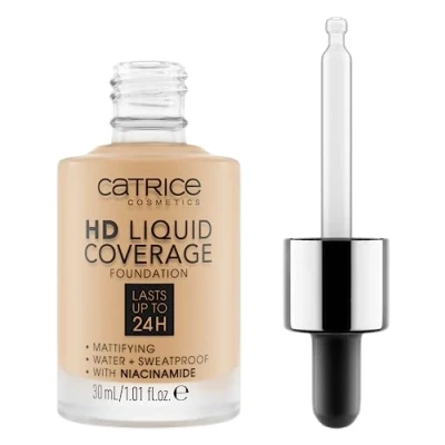 Abbildung von Catrice HD Liquid Coverage Foundation, Nr. 036, Nude, langanhaltend, mattierend, matt, für unreine Haut, vegan, ölfrei, wasserfest, ohne Alkohol, 1er Pack (30ml)