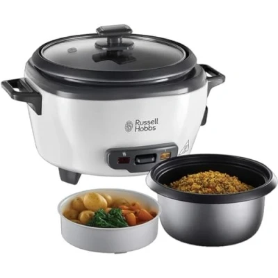 Abbildung von Russell Hobbs Reiskocher klein [medium] 0,8l inkl. Dampfgarer Einsatz (Warmhaltefunktion, antihaftbeschichteter Gartopf, Reislöffel &amp; Messbecher, Schongarer für Gemüse Fisch etc.) 27030 56