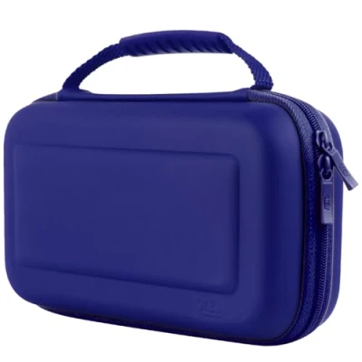 Abbildung von Orzly Tragetasche Kompatibel mit Nintendo Switch und New OLED Konsole Blau schützende Hülle, Harte tragbare Reisetasche Taschen für Zubehör Spiele